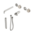 An image of Nero Tapware's Serenity Progressive Shower System With Spout With Rome Travertine Handle And Slim Shower Trim Kit Only Brushed Nickel