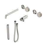 An image of Nero Tapware's Serenity Progressive Shower System With Spout With Rome Travertine Handle And Slim Shower Trim Kit Only Brushed Nickel