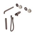 An image of Nero Tapware's Serenity Progressive Shower System With Spout With Rome Travertine Handle And Slim Shower Trim Kit Only Brushed Bronze