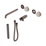 An image of Nero Tapware's Serenity Progressive Shower System With Spout With Rome Travertine Handle And Slim Shower Trim Kit Only Brushed Bronze