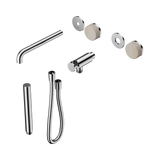 An image of Nero Tapware's Serenity Progressive Shower System With Spout With Rome Travertine Handle And Slim Shower Trim Kit Only Chrome