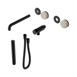 An image of Nero Tapware's Serenity Progressive Shower System With Spout With Rome Travertine Handle And Slim Shower Trim Kit Only Matt Black