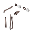 An image of Nero Tapware's Serenity Progressive Shower System With Spout With Arabescato Corchia Handle And Slim Shower Trim Kit Only Brushed Bronze