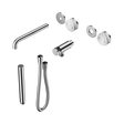 An image of Nero Tapware's Serenity Progressive Shower System With Spout With Arabescato Corchia Handle And Slim Shower Trim Kit Only Chrome