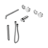 An image of Nero Tapware's Serenity Progressive Shower System With Spout With Arabescato Corchia Handle And Slim Shower Trim Kit Only Chrome