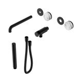 An image of Nero Tapware's Serenity Progressive Shower System With Spout With Arabescato Corchia Handle And Slim Shower Trim Kit Only Matt Black