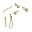 An image of Nero Tapware's Serenity Progressive Shower System With Spout With Metal Handle And Slim Shower Trim Kit Only Brushed Gold