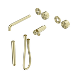 An image of Nero Tapware's Serenity Progressive Shower System With Spout With Metal Handle And Slim Shower Trim Kit Only Brushed Gold