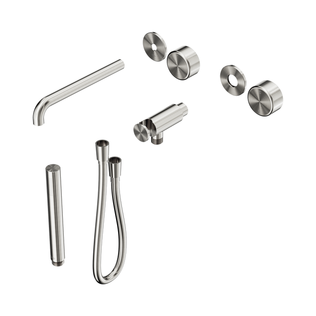 An image of Nero Tapware's Serenity Progressive Shower System With Spout With Metal Handle And Slim Shower Trim Kit Only Brushed Nickel