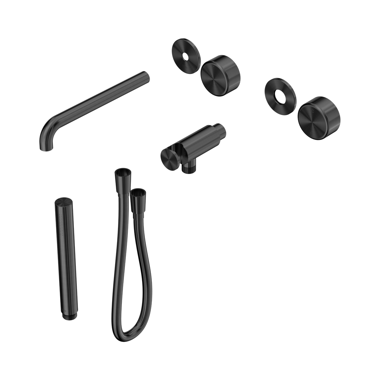 An image of Nero Tapware's Serenity Progressive Shower System With Spout With Metal Handle And Slim Shower Trim Kit Only Gun Metal