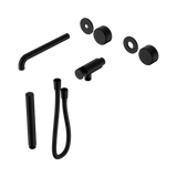 An image of Nero Tapware's Serenity Progressive Shower System With Spout With Metal Handle And Slim Shower Trim Kit Only Matt Black
