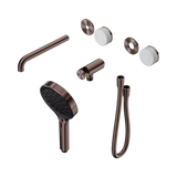 An image of Nero Tapware's Serenity Progressive Shower System With Spout With Carrara Handle And Serenity Hand Shower Trim Kit Only Brushed Bronze