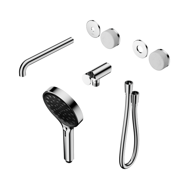 An image of Nero Tapware's Serenity Progressive Shower System With Spout With Carrara Handle And Serenity Hand Shower Trim Kit Only Chrome