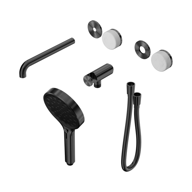 An image of Nero Tapware's Serenity Progressive Shower System With Spout With Carrara Handle And Serenity Hand Shower Trim Kit Only Gun Metal