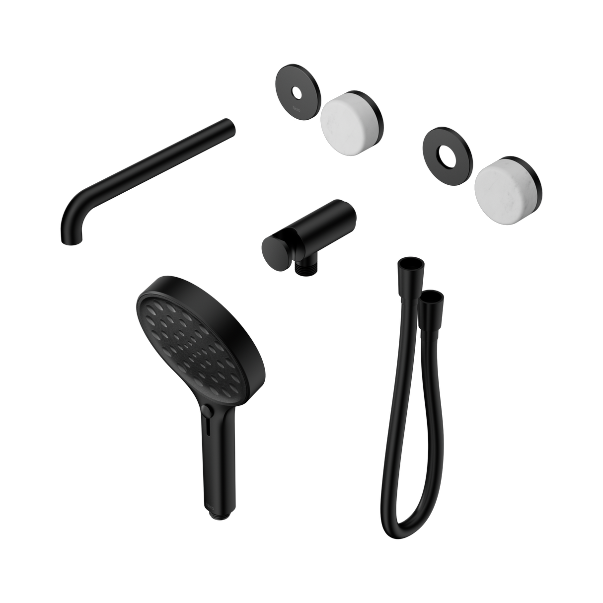 An image of Nero Tapware's Serenity Progressive Shower System With Spout With Carrara Handle And Serenity Hand Shower Trim Kit Only Matt Black