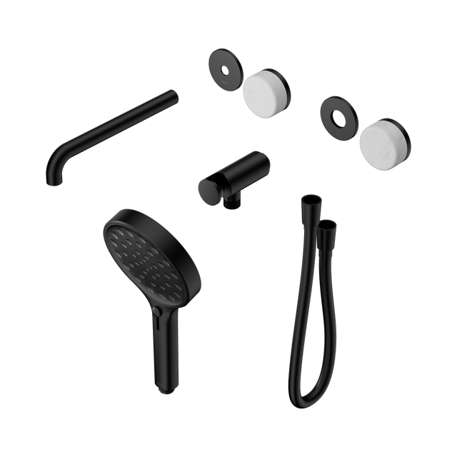An image of Nero Tapware's Serenity Progressive Shower System With Spout With Carrara Handle And Serenity Hand Shower Trim Kit Only Matt Black