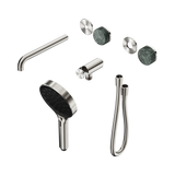An image of Nero Tapware's Serenity Progressive Shower System With Spout With Verde Alpi Handle And Serenity Hand Shower Trim Kit Only Brushed Nickel