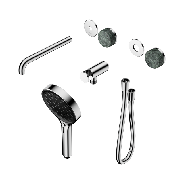 An image of Nero Tapware's Serenity Progressive Shower System With Spout With Verde Alpi Handle And Serenity Hand Shower Trim Kit Only Chrome