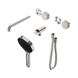 An image of Nero Tapware's Serenity Progressive Shower System With Spout With Rome Travertine Handle And Serenity Hand Shower Trim Kit Only Brushed Nickel