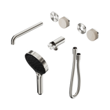 An image of Nero Tapware's Serenity Progressive Shower System With Spout With Rome Travertine Handle And Serenity Hand Shower Trim Kit Only Brushed Nickel