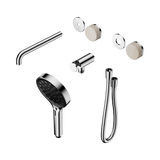 An image of Nero Tapware's Serenity Progressive Shower System With Spout With Rome Travertine Handle And Serenity Hand Shower Trim Kit Only Chrome