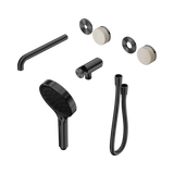 An image of Nero Tapware's Serenity Progressive Shower System With Spout With Rome Travertine Handle And Serenity Hand Shower Trim Kit Only Gun Metal