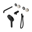 An image of Nero Tapware's Serenity Progressive Shower System With Spout With Rome Travertine Handle And Serenity Hand Shower Trim Kit Only Matt Black