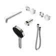 An image of Nero Tapware's Serenity Progressive Shower System With Spout With Arabescato Corchia Handle And Serenity Hand Shower Trim Kit Only Brushed Nickel