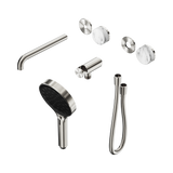 An image of Nero Tapware's Serenity Progressive Shower System With Spout With Arabescato Corchia Handle And Serenity Hand Shower Trim Kit Only Brushed Nickel
