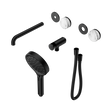 An image of Nero Tapware's Serenity Progressive Shower System With Spout With Arabescato Corchia Handle And Serenity Hand Shower Trim Kit Only Matt Black