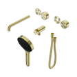 An image of Nero Tapware's Serenity Progressive Shower System With Spout With Metal Handle And Serenity Hand Shower Trim Kit Only Brushed Gold
