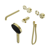 An image of Nero Tapware's Serenity Progressive Shower System With Spout With Metal Handle And Serenity Hand Shower Trim Kit Only Brushed Gold