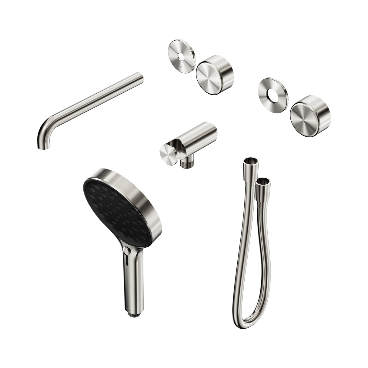 An image of Nero Tapware's Serenity Progressive Shower System With Spout With Metal Handle And Serenity Hand Shower Trim Kit Only Brushed Nickel