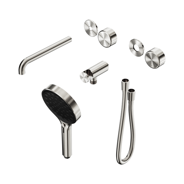 An image of Nero Tapware's Serenity Progressive Shower System With Spout With Metal Handle And Serenity Hand Shower Trim Kit Only Brushed Nickel