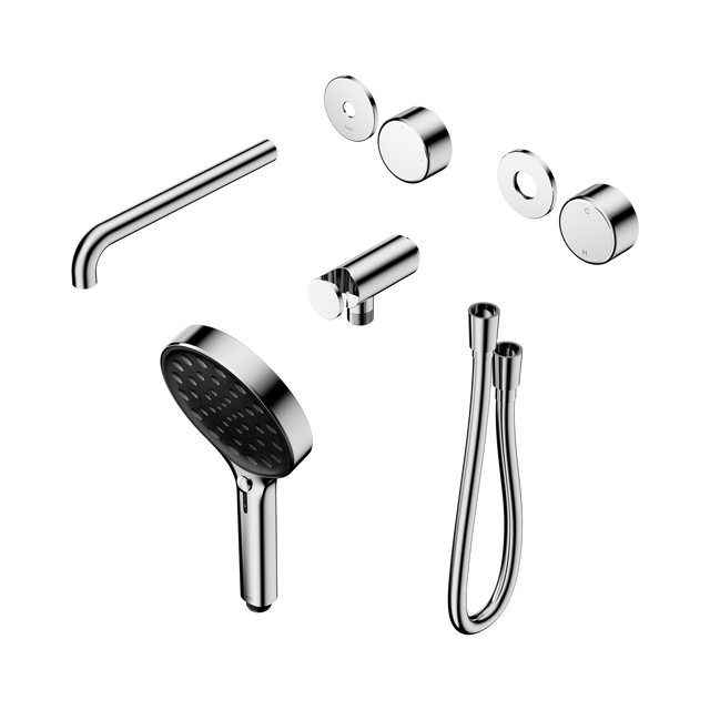 An image of Nero Tapware's Serenity Progressive Shower System With Spout With Metal Handle And Serenity Hand Shower Trim Kit Only Chrome