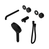 An image of Nero Tapware's Serenity Progressive Shower System With Spout With Metal Handle And Serenity Hand Shower Trim Kit Only Matt Black