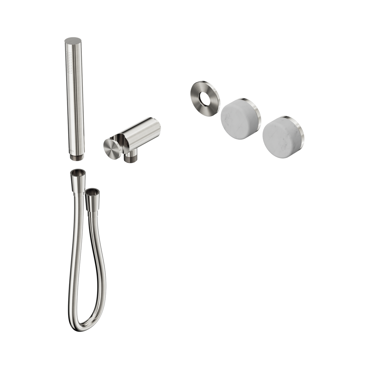 An image of Nero Tapware's Serenity Progressive Shower System With Carrara Handle And Slim Shower Trim Kit Only Brushed Nickel