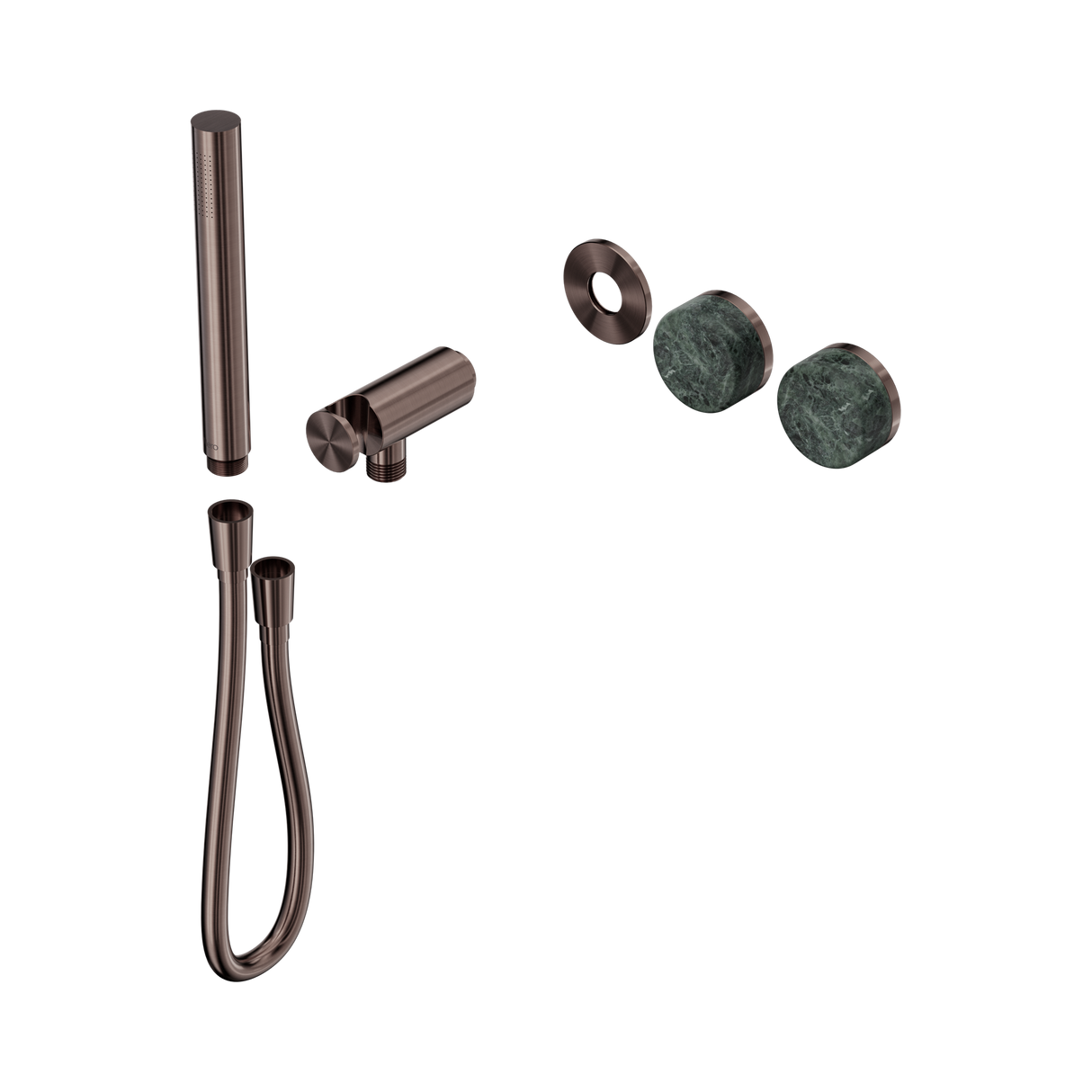 An image of Nero Tapware's Serenity Progressive Shower System With Verde Alpi Handle And Slim Shower Trim Kit Only Brushed Bronze