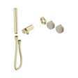 An image of Nero Tapware's Serenity Progressive Shower System With Rome Travertine Handle And Slim Shower Trim Kit Only Brushed Gold