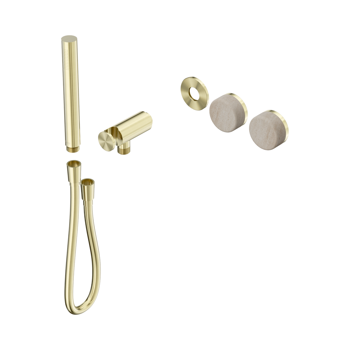 An image of Nero Tapware's Serenity Progressive Shower System With Rome Travertine Handle And Slim Shower Trim Kit Only Brushed Gold