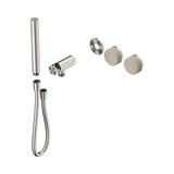 An image of Nero Tapware's Serenity Progressive Shower System With Rome Travertine Handle And Slim Shower Trim Kit Only Brushed Nickel