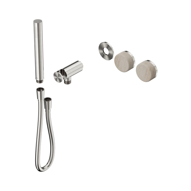 An image of Nero Tapware's Serenity Progressive Shower System With Rome Travertine Handle And Slim Shower Trim Kit Only Brushed Nickel