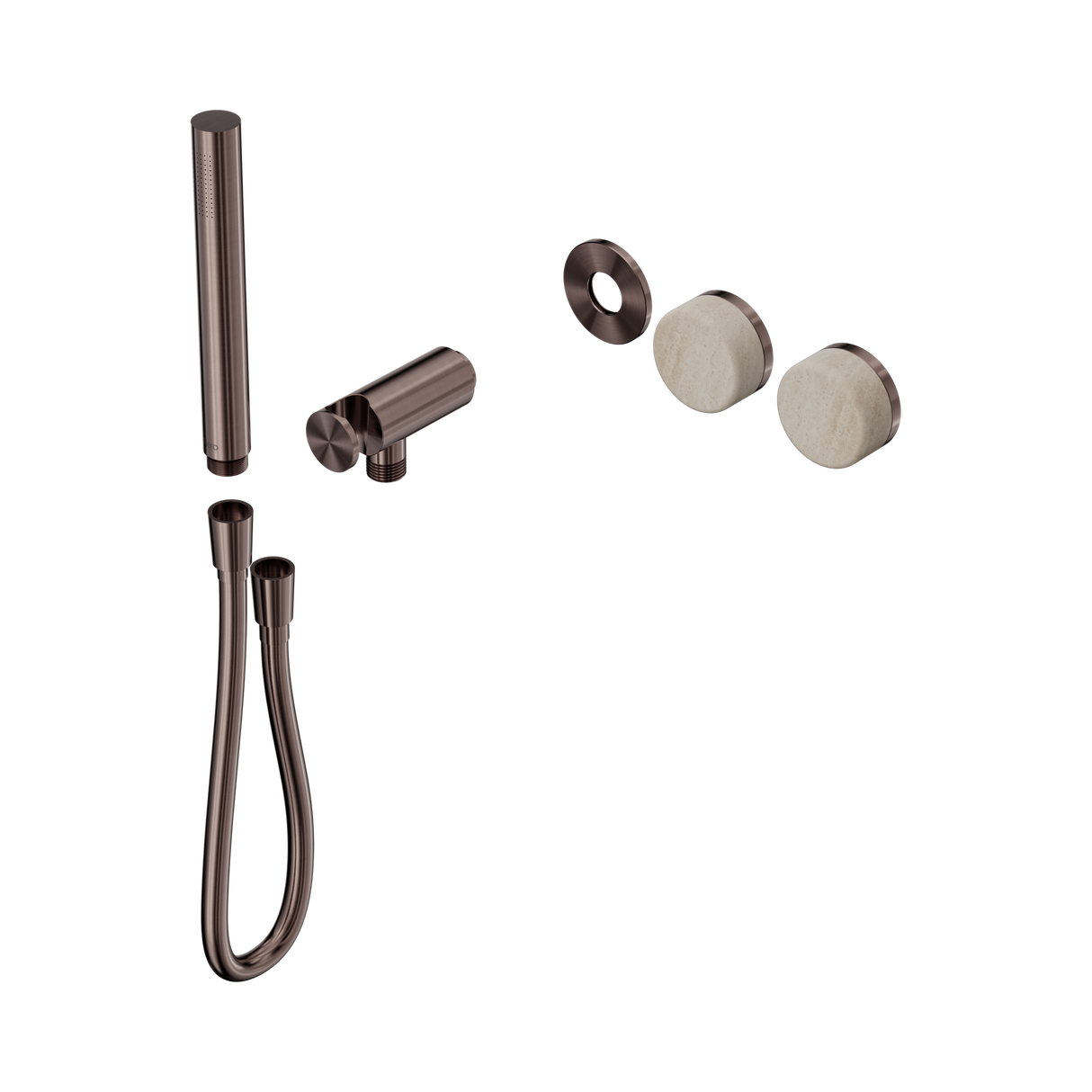 An image of Nero Tapware's Serenity Progressive Shower System With Rome Travertine Handle And Slim Shower Trim Kit Only Brushed Bronze