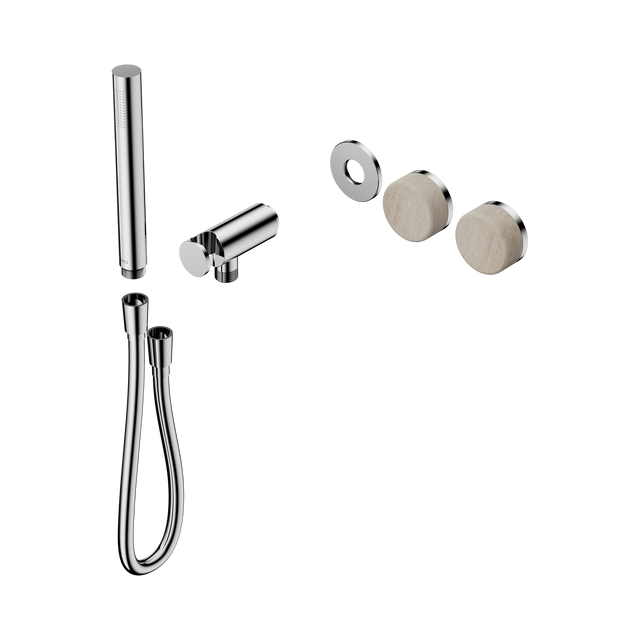 An image of Nero Tapware's Serenity Progressive Shower System With Rome Travertine Handle And Slim Shower Trim Kit Only Chrome