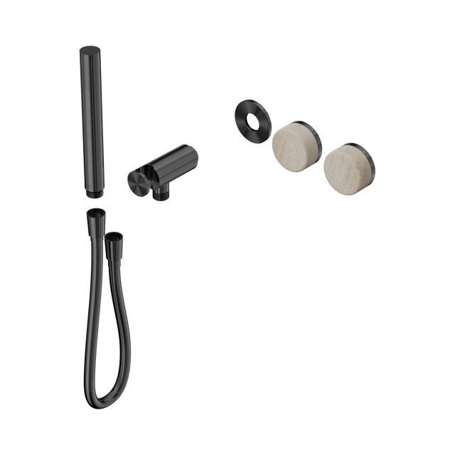 An image of Nero Tapware's Serenity Progressive Shower System With Rome Travertine Handle And Slim Shower Trim Kit Only Gun Metal