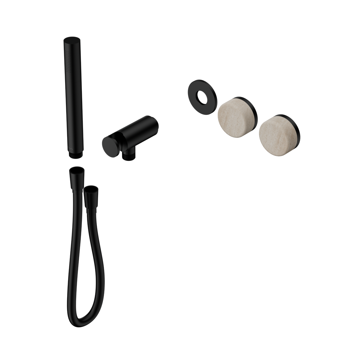 An image of Nero Tapware's Serenity Progressive Shower System With Rome Travertine Handle And Slim Shower Trim Kit Only Matt Black