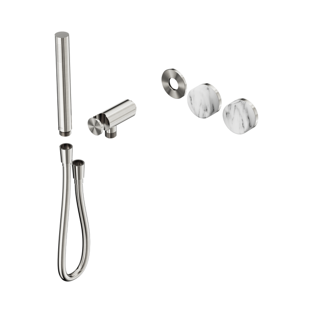 An image of Nero Tapware's Serenity Progressive Shower System With Arabescato Corchia Handle And Slim Shower Trim Kit Only Brushed Nickel