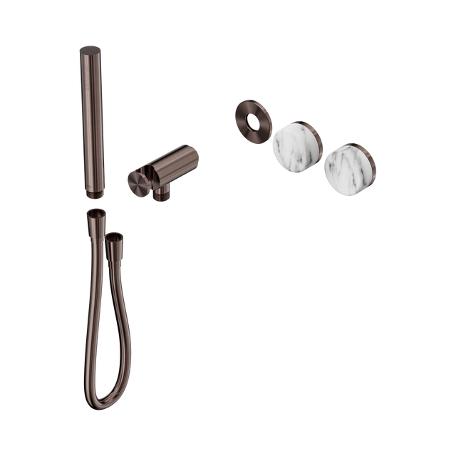 An image of Nero Tapware's Serenity Progressive Shower System With Arabescato Corchia Handle And Slim Shower Trim Kit Only Brushed Bronze