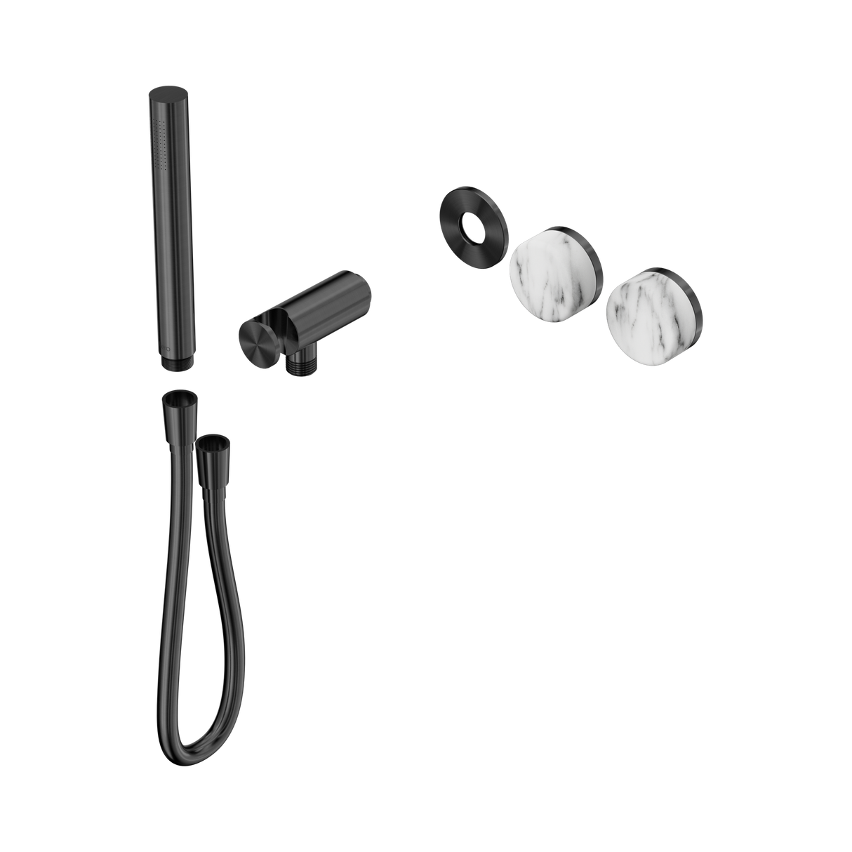 An image of Nero Tapware's Serenity Progressive Shower System With Arabescato Corchia Handle And Slim Shower Trim Kit Only Gun Metal