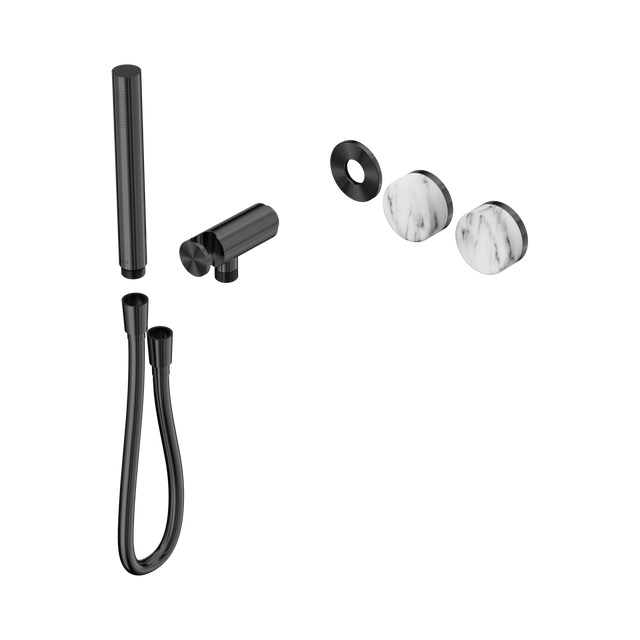 An image of Nero Tapware's Serenity Progressive Shower System With Arabescato Corchia Handle And Slim Shower Trim Kit Only Gun Metal